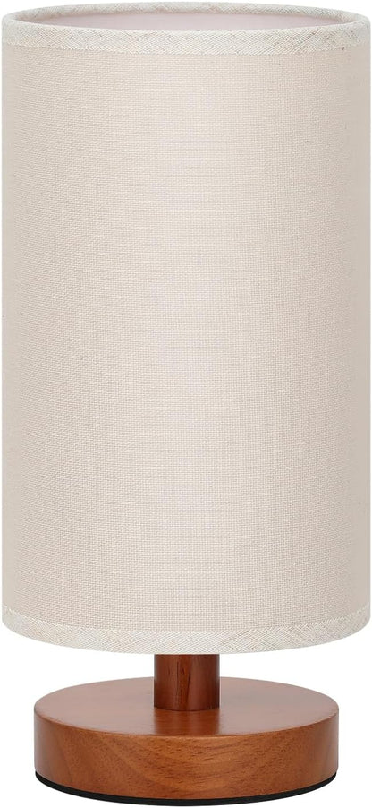 Fenmzee Small Table Lamp for Bedroom - Inline Control, Bedside Lamp with 3000K A15 LED Blub, Easy Assembly (Cream Shade - Wood Base, 9" Inline Control)