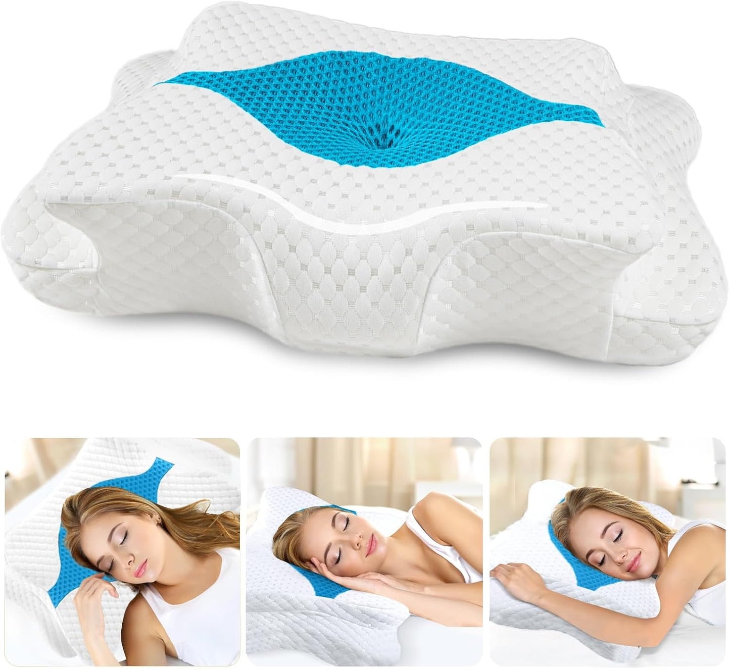 CHxxy Cervical Neck Pillow for Pain Relief Sleeping, Memory Foam Pillows, Ergonomic Side Sleeper Pillows, Cooling Orthopedic Neck Support Pillow for Back Stomach Sleepers-Queen Size Grey&Grey