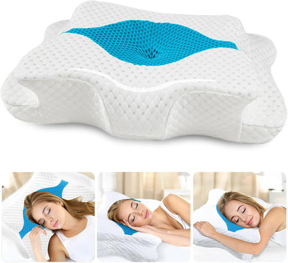 CHxxy Cervical Neck Pillow for Pain Relief Sleeping, Memory Foam Pillows, Ergonomic Side Sleeper Pillows, Cooling Orthopedic Neck Support Pillow for Back Stomach Sleepers-Queen Size Grey&Grey