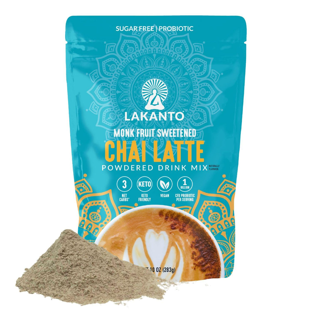 Lakanto Sugar Free Chai Latte Drink Mix - Monk Fruit Sweetened, Iced Chai or Hot Chai Tea, Vegan, Probiotics, Rich Flavor, Chai Spices, Keto Diet Friendly (9.9 Oz)