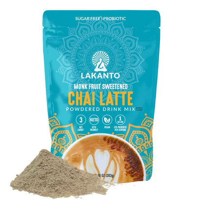 Lakanto Sugar Free Chai Latte Drink Mix - Monk Fruit Sweetened, Iced Chai or Hot Chai Tea, Vegan, Probiotics, Rich Flavor, Chai Spices, Keto Diet Friendly (9.9 Oz)