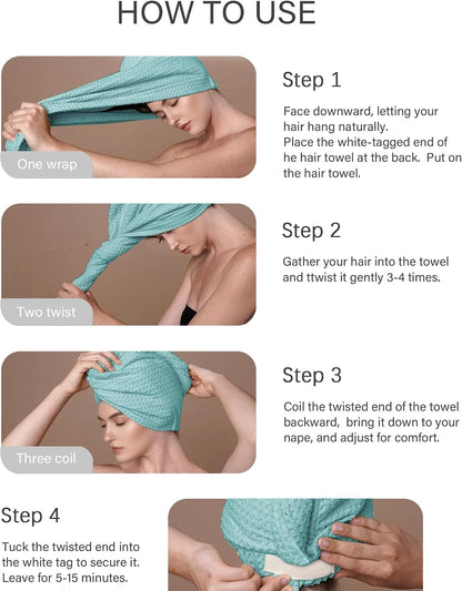 ROLSHOL 2 Pack Microfiber Hair Towel Wrap for Women, 32" x 11" Waffle Weave Hair Plopping Towel for Curly, Long & Thick Hair, Anti-Frizz Hair Turbans for Wet Hair (Pink, Grey)