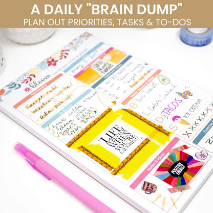 bloom daily planners Daily Planning System Tear Off to-Do Pad - Undated Checklist Notepad Organizer with Perforated Sheets - 6" x 9" (Floral Dots)