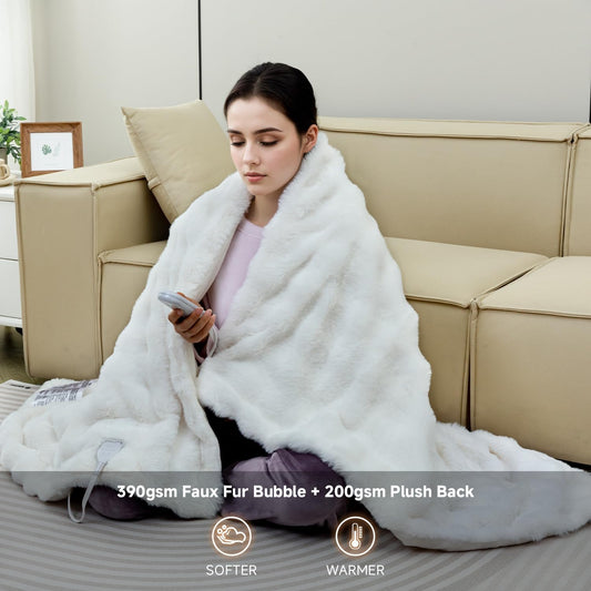 Heated Blanket Electric Throw- 50"x60" Soft Thick Bubble Electric Blanket for Sofa with 5 Heat Levels & 4 Hours Auto-Off Overheat Protection, Warm Cozy Gifts, Light Grey