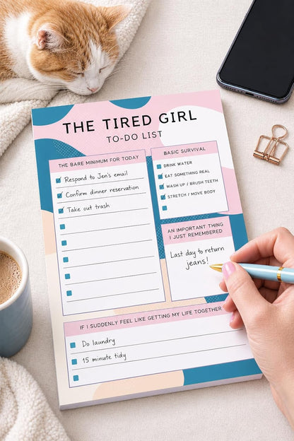 Pink Palm Co. Cute To Do List Notepad, 6x9 Daily Checklist Pad, Aesthetic Productivity Memo Pad, Tear Off Writing Pad for Tasks, Errands & Reminders (The Tired Girl)
