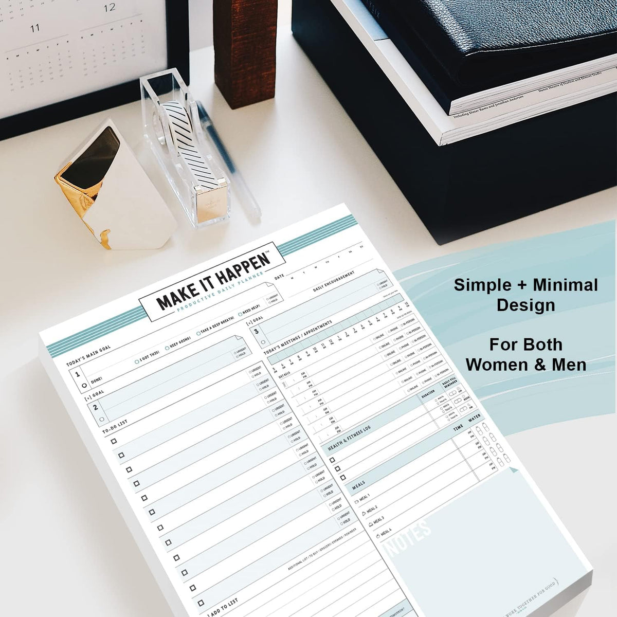 Daily Notepad Planner Basic Minimal To Do Productive List Pad- 50 Tear Off Premium Pad USA (Sea Foam Blue)
