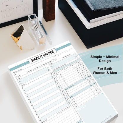 Daily Notepad Planner Basic Minimal To Do Productive List Pad- 50 Tear Off Premium Pad USA (Sea Foam Blue)