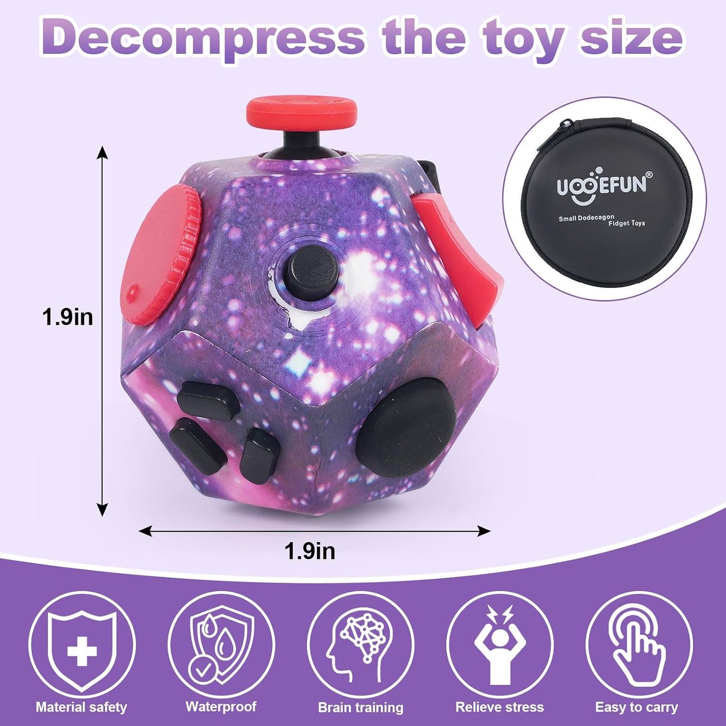 UOOEFUN Small Fidget Toys,12 Sided Fidget Toys,Mini Cube Toys Relief Stress,Autism and Anxiety Depression Anti for Kids Adults Improve Focus (Grey)