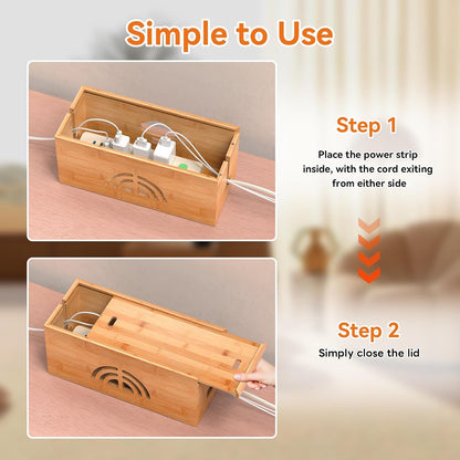 Pezin & Hulin Bamboo Cable Management Box, Power Strip Organizer, Medium