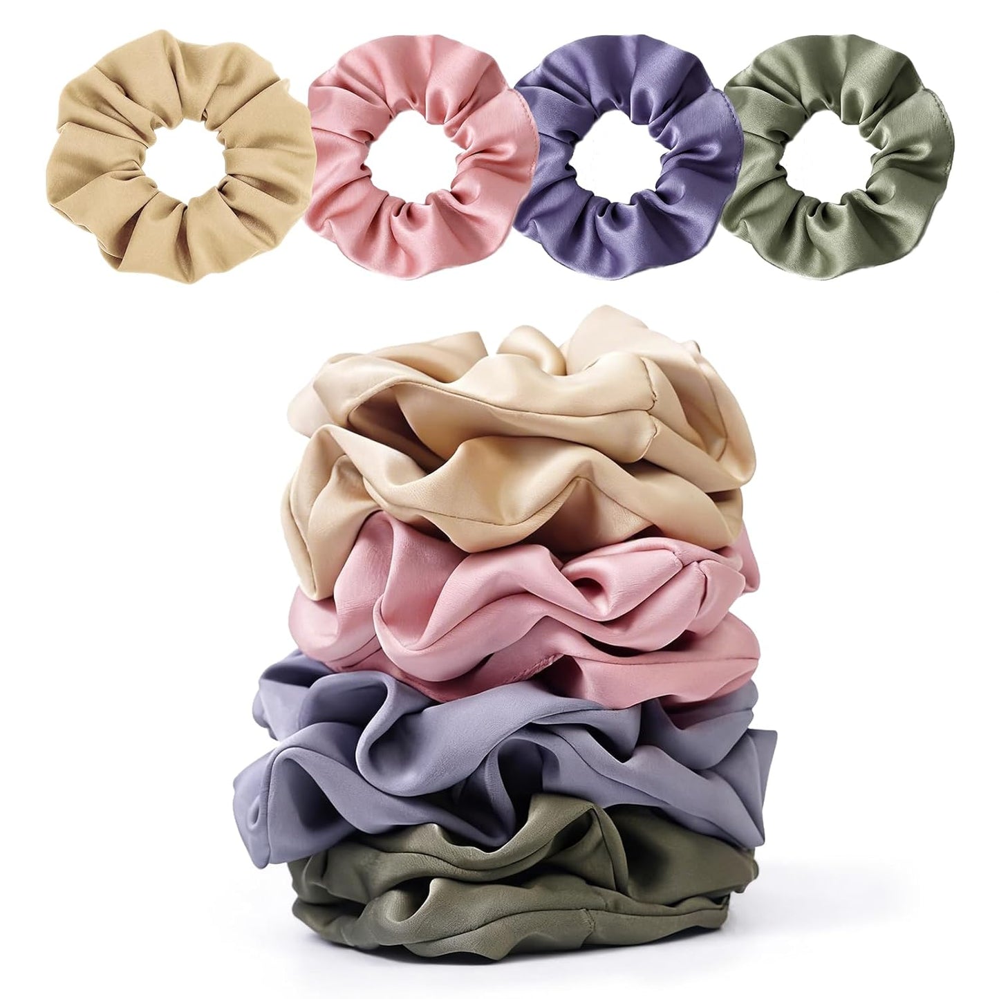 Satin Scrunchies for Women – 8PCS Blush & Brown Silk Hair Ties Set – No Crease, Frizz-Free, Gentle Elastic Hair Bands, Soft & Stylish Everyday Hair Accessories Gifts