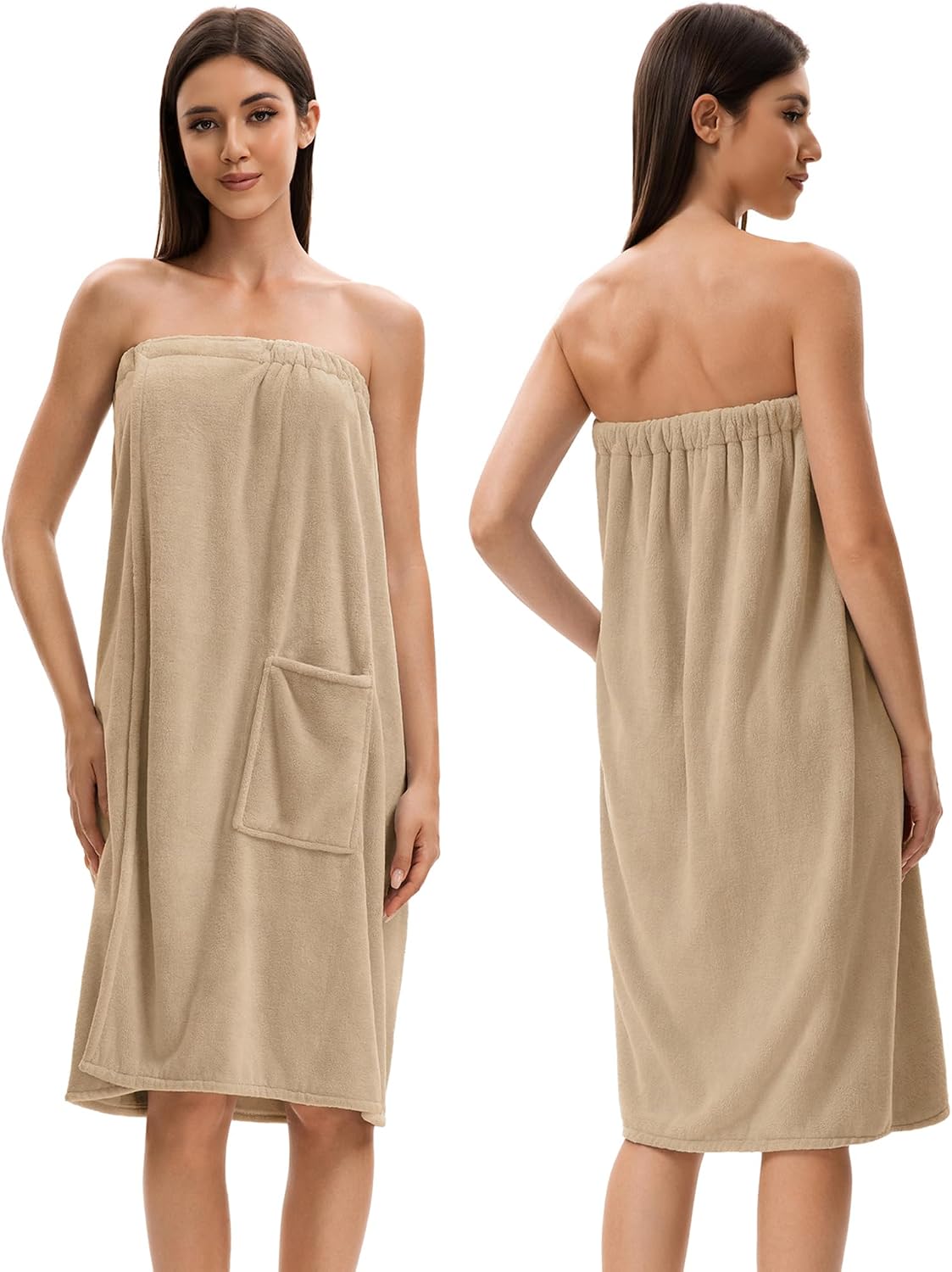 Towel Wrap For Women After Shower，Plush Bath Robe Female，Sauna Spa Wrap Around Towels With Pockets