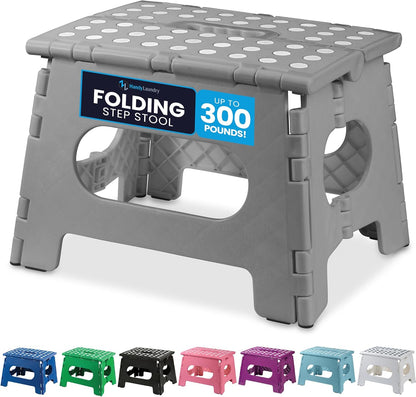 Handy Laundry Folding Step Stool - Sturdy Enough Collapsible Stool to Support Adults - Opens Easy with One Flip - Great for Kitchen, Bathroom or Bedroom (Black - 9 Inch)
