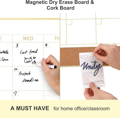 ARCOBIS Dry Erase Calendar with Cork Board for Wall, 24"x 18" Magnetic Calendar Whiteboard with Black Frame, Monthly Combination Board for School, Home, Office