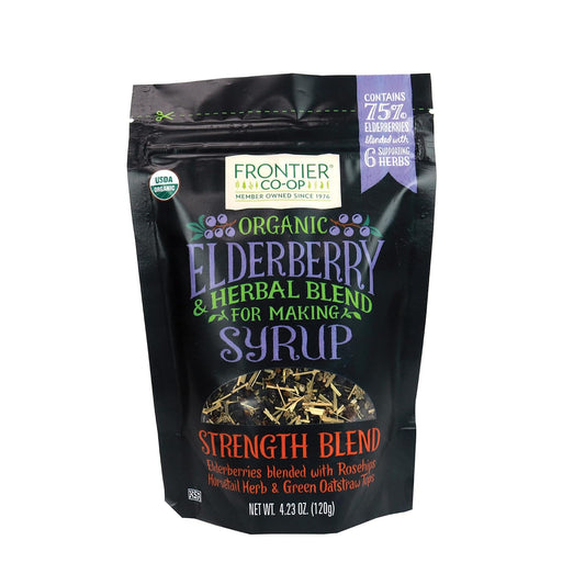 Frontier Co-op Organic Elderberry, 4.23 Ounce Bag | Dried Elderberries for Preparing Syrup | Kosher | Perfect for Tea and Herbal Blends