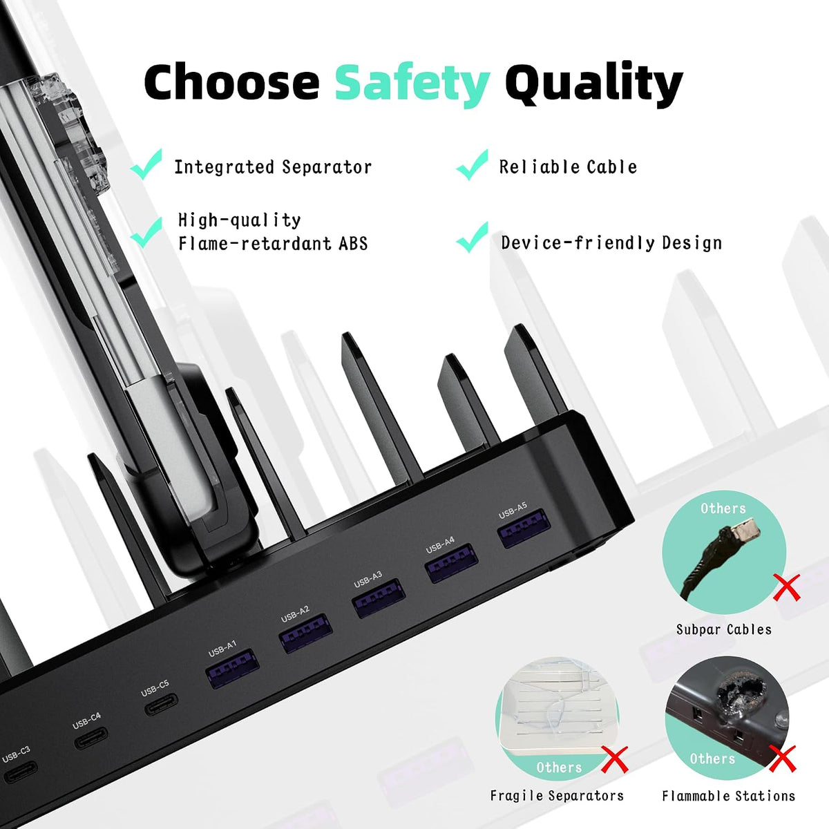 Zobirez 420W 10-Port Fast USB Charging Station for Multiple Devices, Black