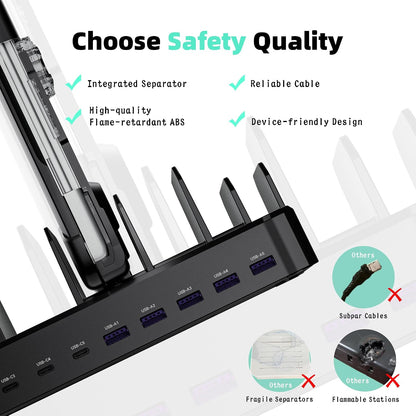 Zobirez 420W 10-Port Fast USB Charging Station for Multiple Devices, Black
