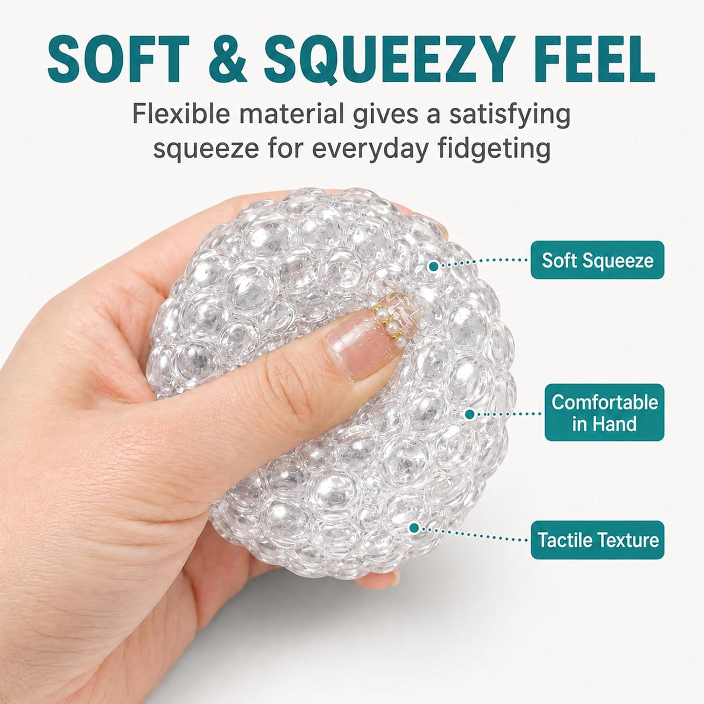 Handmade Stress Relief Balls for Adults, Soft Squeeze Fidget Toy with Rustling Sound, Portable Sensory Desk Toy for Office and Home (1 Blue)
