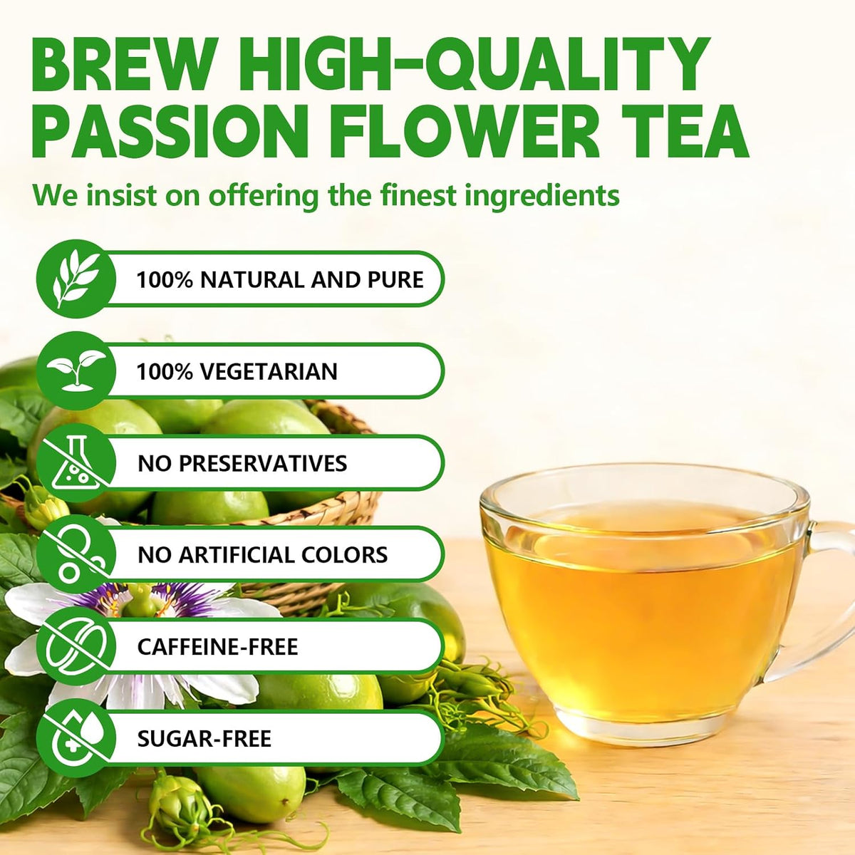 Passion Flowers Tea Bags-120 Teabags, 2g/Bag, Made with 100% Natural Passion Flowers. Caffeine-Free | Sugar-Free | Gluten-Free | Vegan. Eco-Friendly Tea Bags