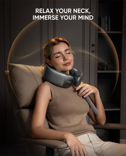 Bluvol Nest 10 Ultra Immersive Heated Neck Massager Pillow, Therapist-Style Deep Tissue Pain Relief, 360° Spatial Audio, Cordless Massager for TV Watching, Gaming, Office Work, Silver