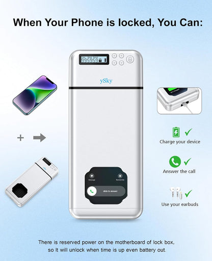 ySky Metal Phone Lock Box with Timer,Portable Timed Phone Lock Box for iPhone and Android Phones, Self-Control Timer Phone Locker to Help Kids,Students to Reduce Screen time,Phone Jail Box