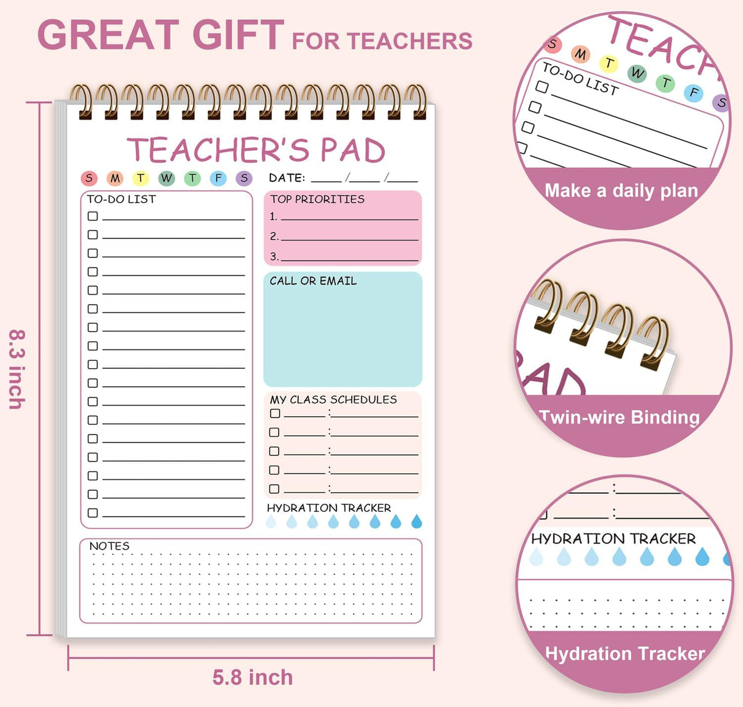 Teacher Notepad - A4 Teacher To Do List Notepad, Spiral Checklist Notebook Organizer for Teachers Notes Task Appointment, Teacher Appreciation Gifts, 8'' x 11'', Green