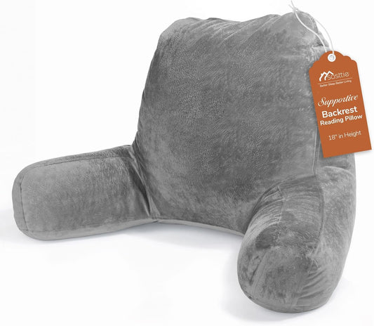 Sasttie Reading Pillow for Bed, Back Pillow for Sitting Up, Dark Grey