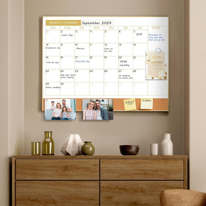 ARCOBIS Dry Erase Calendar with Cork Board for Wall, 24"x 18" Magnetic Calendar Whiteboard with Black Frame, Monthly Combination Board for School, Home, Office