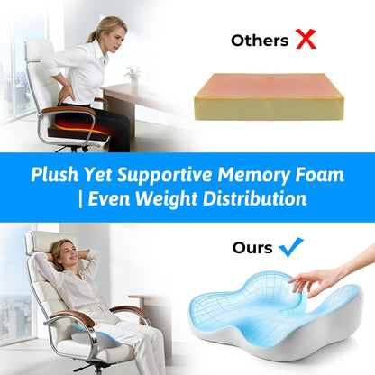 Seat Cushion for Tailbone & Sciatica Pain Relief – Certified & Ergonomist-Designed – Tapered Front Edge Reduces Thigh Pressure – Wide Memory Foam for Office Chair, Car, Wheelchair (Gray)