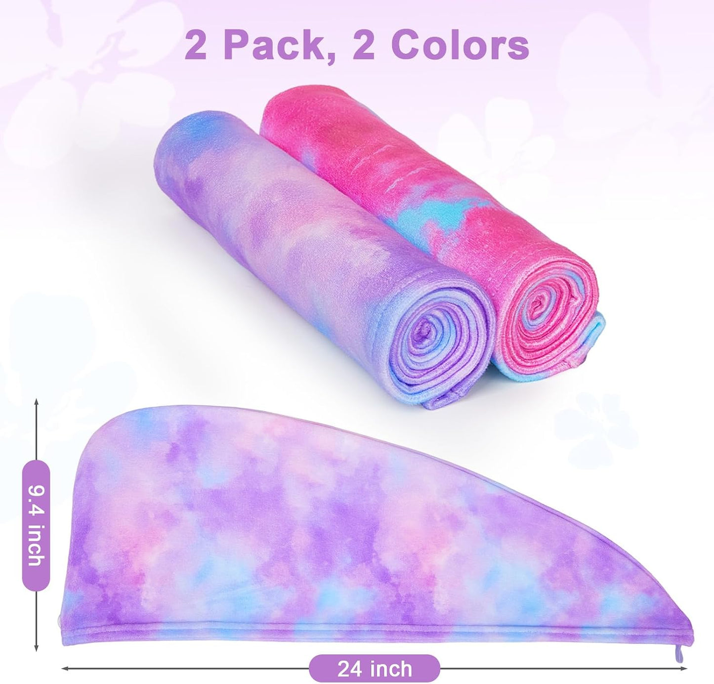Unicorn Castle Microfiber Hair Towel for Kids 2Pack Hair Wrap Towels Absorbent Hair Drying Towel Wrap Hair Turbans for Curly Thick Hair, Pink White Strawberry