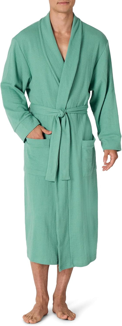 Amazon Essentials Men's Lightweight Cotton Waffle Bath Robe, Mid-Length Loungewear (Available in Big & Tall)