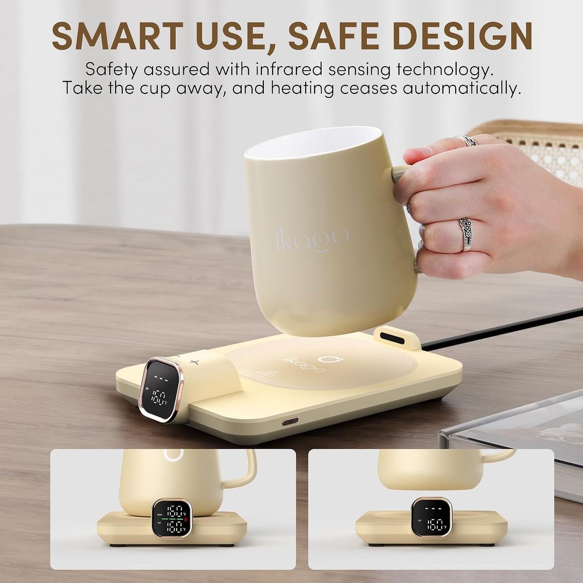 Coffee Cup Warmer & iKago Mug Set, 1℉ Precise Temp Control Mug Warmer