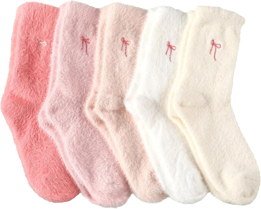 Geyoga 5 Pairs Fuzzy Socks for Women Cozy Spa Slipper Socks Coquette Preppy Stuff Soft Fluffy Home Sleeping Birthday Gift