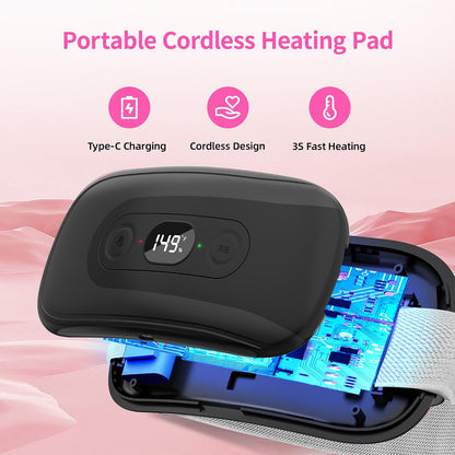 Portable Heating Pad: 2 Timer 6 Heat Levels 6 Vibration Modes Cordless Electric Heating Pad 3s Fast Heating Travel Heating Pad Gifts for Women Christmas Birthday Pink