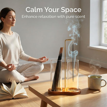 2 in 1 Incense Holder, Glass Incense Holder for Sticks, Anti-Ash Incense Burner with Removable Ash Catcher and Incense Storage for Yoga Meditation Spa Home Decor (Size A)