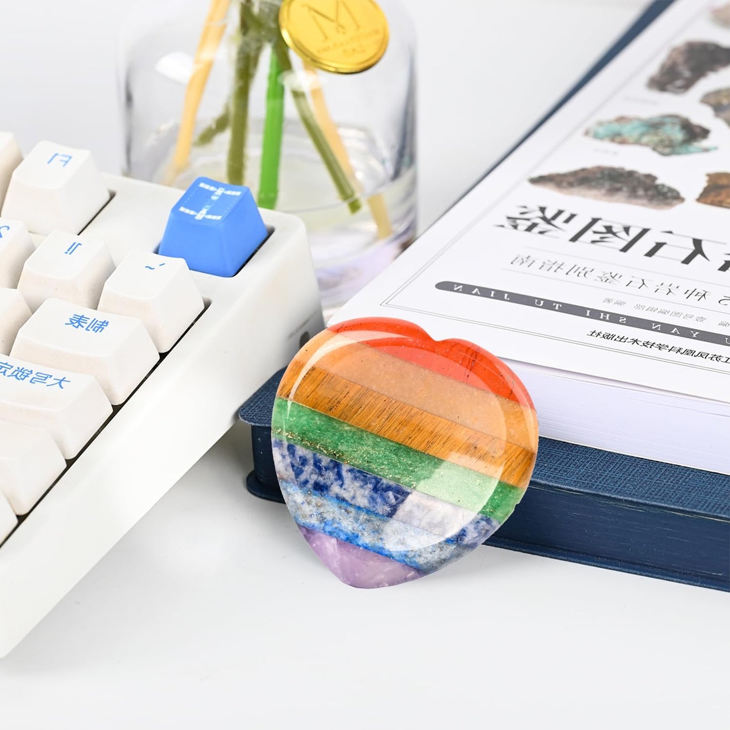 Gemstone Worry Stone, Chakras Worry Stone for Anxiety, Hand Carved Natural Pocket Palm Stones Water Drop Shape 7 Chakra Crystals and Healing Stones for Yoga Meditation 1.7"