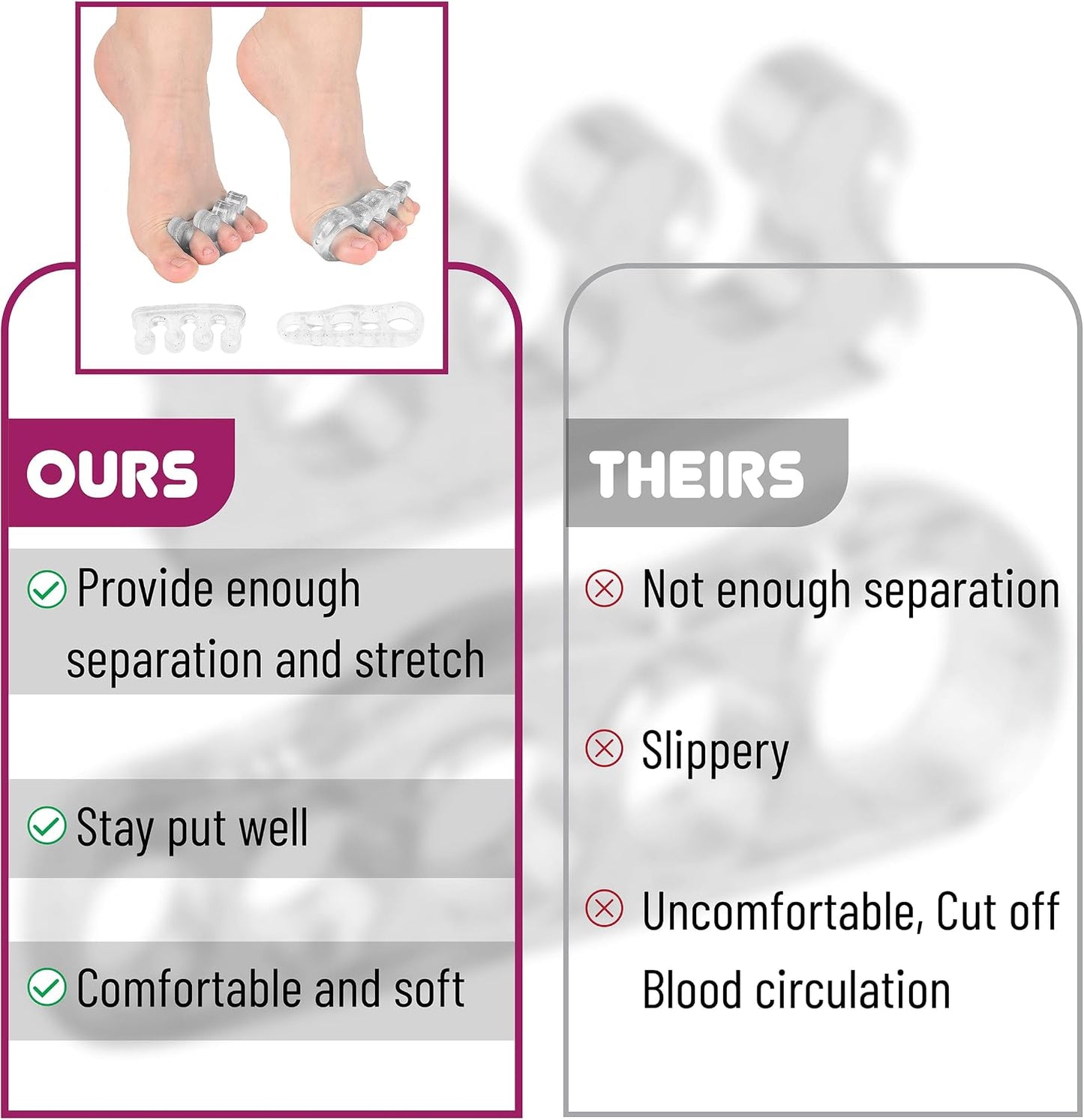 DR. JK- ToePal Gel Toe Separator, 2 Pairs, Toe Spacers, Toe Straightener, Hammer Toe Straightener, Toe Spreader, Toe Stretcher, Toe Corrector for Women and Men, Bunion Corrector