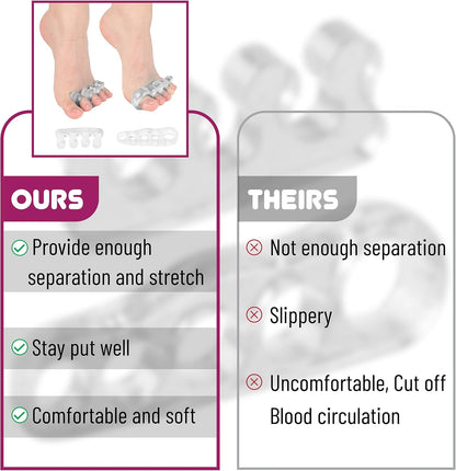 DR. JK- ToePal Gel Toe Separator, 2 Pairs, Toe Spacers, Toe Straightener, Hammer Toe Straightener, Toe Spreader, Toe Stretcher, Toe Corrector for Women and Men, Bunion Corrector