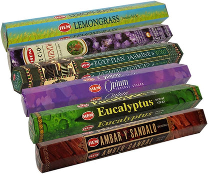 Hem Incense Sticks Variety Pack #23-120 Insence-Sticks (6 Incents x 20 Insense) + Incense Stick Holder with 6 Most Liked Scents Including Patchouli Dragons Blood White Sage Frankincense-Myrrh