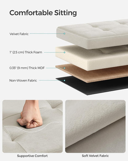 SONGMICS Mazie Collection - Storage Ottoman Bench, Foldable Foot Rest, 15 x 43 x 15 Inches, End of Bed Bench, Storage Chest, Load 660 lb, Living Room, Bedroom, Entryway, Jelly Pink ULSF277R01