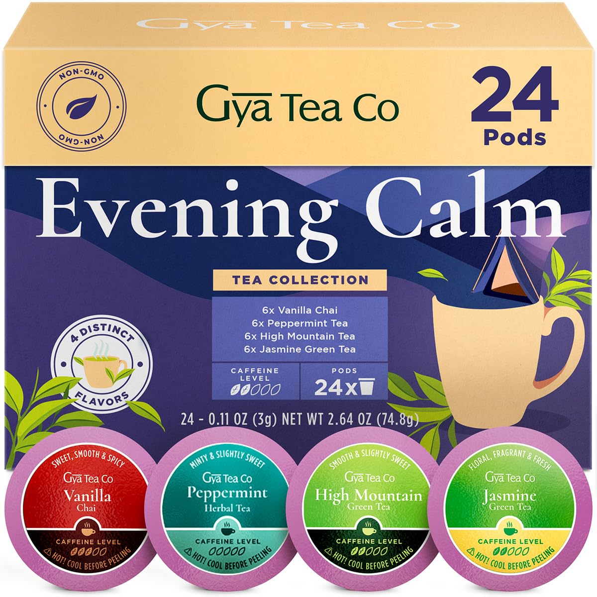Gya Tea Co Purely Herbal Tea Pod Collection Gift Set (16 Count) - Different Flavors Assorted Variety Pack