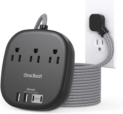 Travel Essentials, 22.5W/4.5A Flat Plug Power Strip, 6 Ft Extension Cord