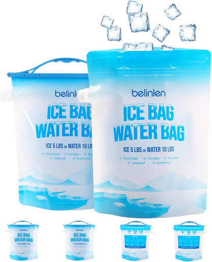 6 Pack Reusable Ice Bags for Cooler 5lb Cooler Ice Cube Bag with Sealed Sliding Handle