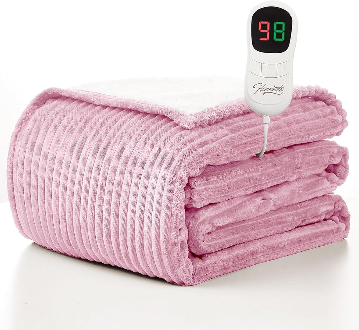 Homemate Heated Blanket Electric Throw - 50"x60" Heating Blanket Throw 1/2/4/6/8 Hours Auto-Off 10 Heat Levels Over-Heat Protection Soft Flannel Sherpa Heater ETL Certification