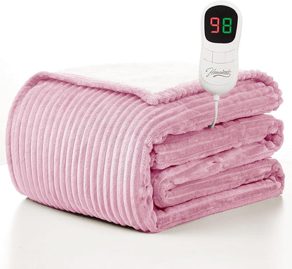 Homemate Heated Blanket Electric Throw - 50"x60" Heating Blanket Throw 1/2/4/6/8 Hours Auto-Off 10 Heat Levels Over-Heat Protection Soft Flannel Sherpa Heater ETL Certification