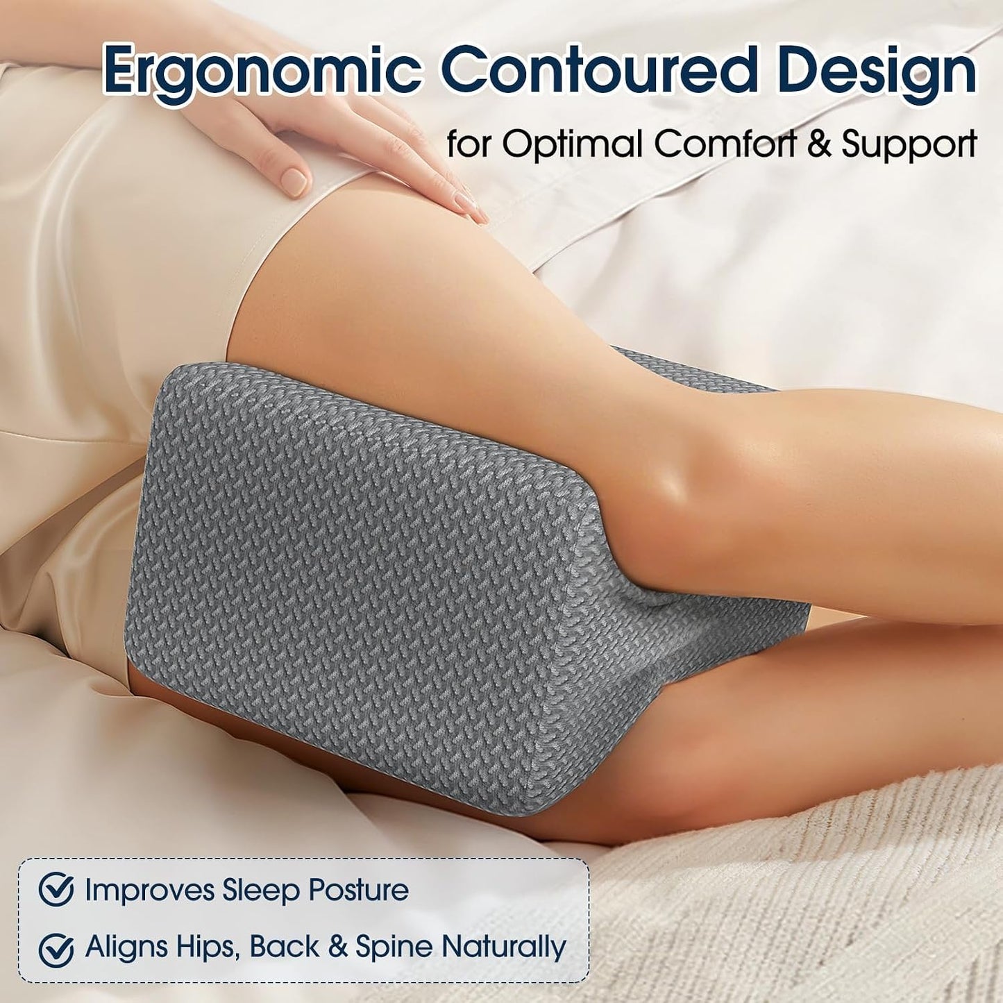 BlissTrends Memory Foam Knee Pillow, Knee Pillow for Side Sleepers, Leg Pillows for Sleeping Blood Circulation, Elevation Pillow for Spine Aligning, Sciatica, Back, Hip, Knee, Ankle Pain, Grey