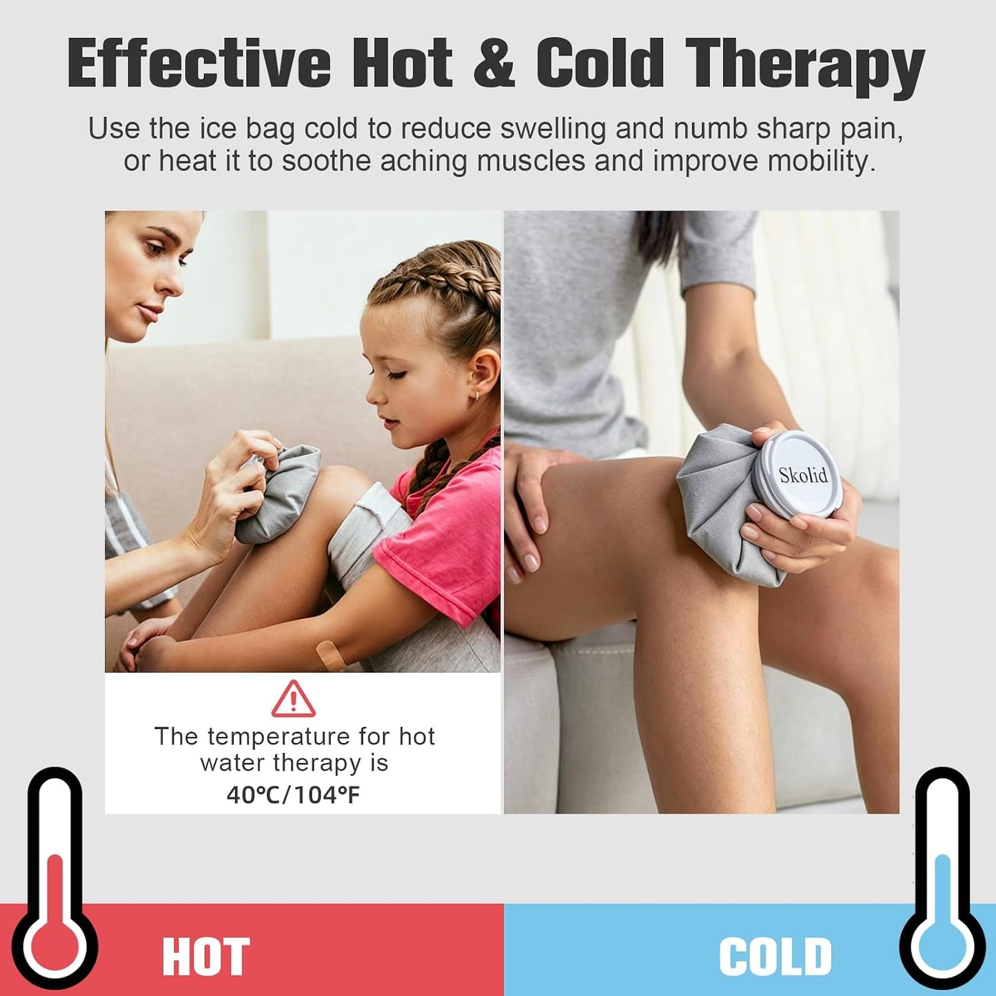 Ice Packs for Injuries Reusable, 6" 9" 11" Leakproof Ice Bags, Thickened Cold Pack Hot Therapy for Pain Relief, Swelling, Knee, Shoulder, Post-Surgery (3, Gray, 6"/9"/11")