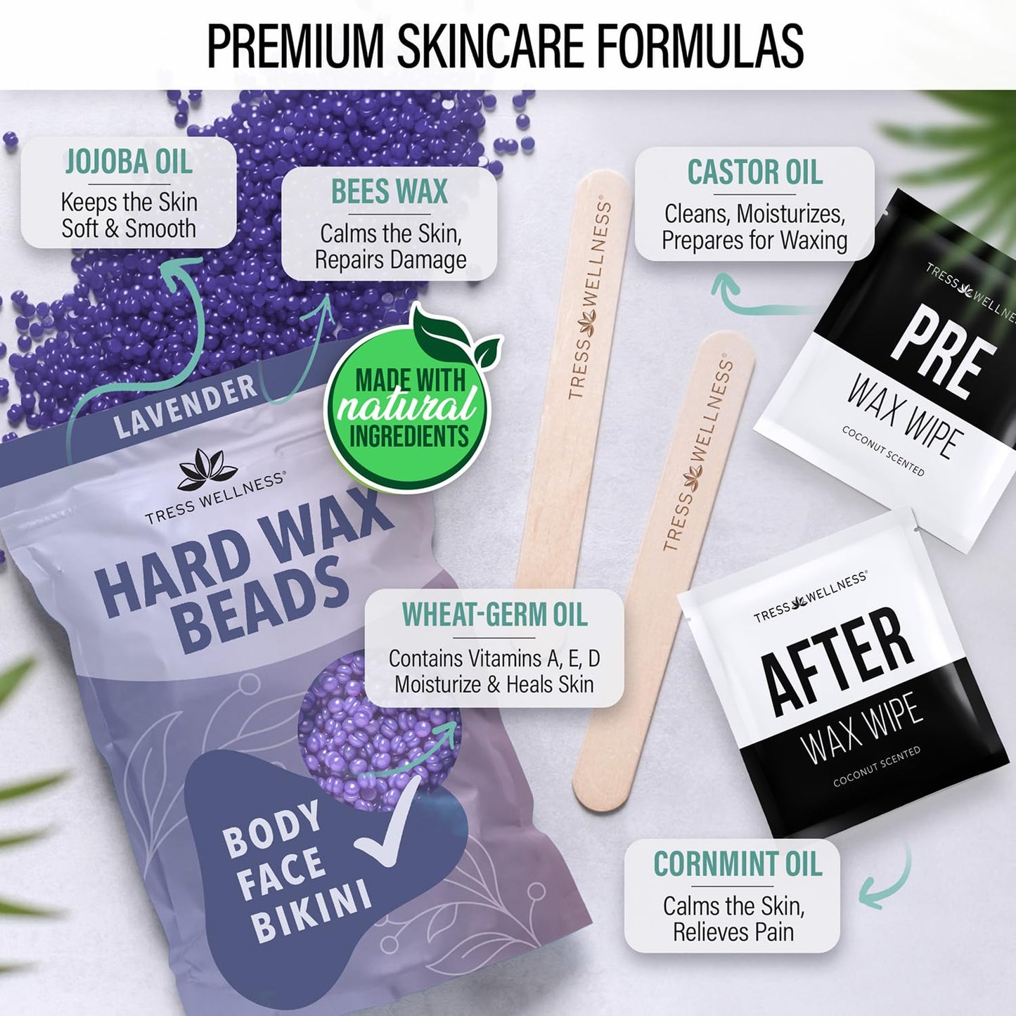 Tress Wellness Award Winning Waxing Kit for Sensitive Skin, Safe for Face & Skin, Easy to Use, At-Home Kit for Face, Bikini, Brazilian & Full Body - Digital Display, Black Purple Flower