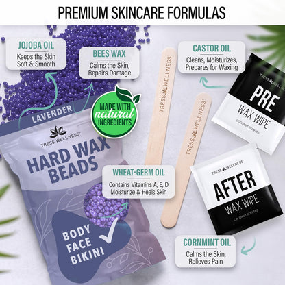 Tress Wellness Award Winning Waxing Kit for Sensitive Skin, Safe for Face & Skin, Easy to Use, At-Home Kit for Face, Bikini, Brazilian & Full Body - Digital Display, Black Purple Flower