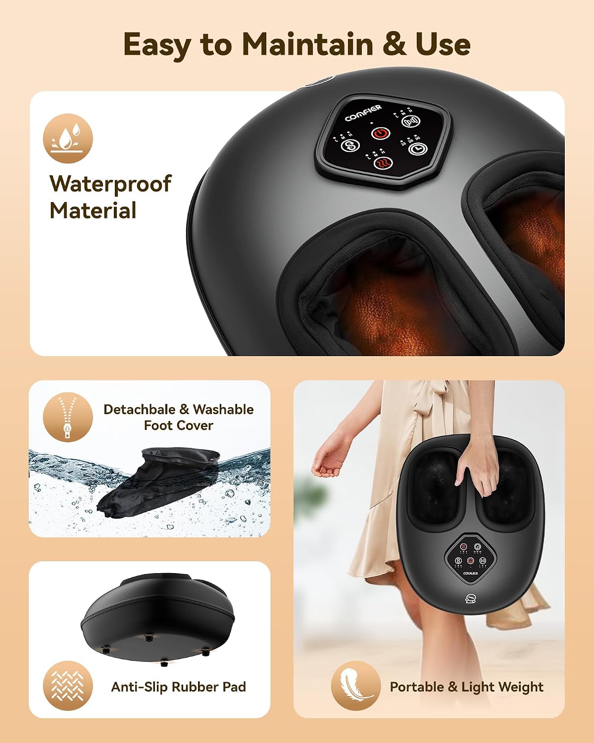COMFIER [2026 Gift for Men,Women,Shiatsu Foot Massager with Fast Heat,Kneading Rolling Compression,Extra Vibration, FSA Eligible HSA Store, Plantar Fasciitis,Neuropathy Pain, Bigger Size 13IN