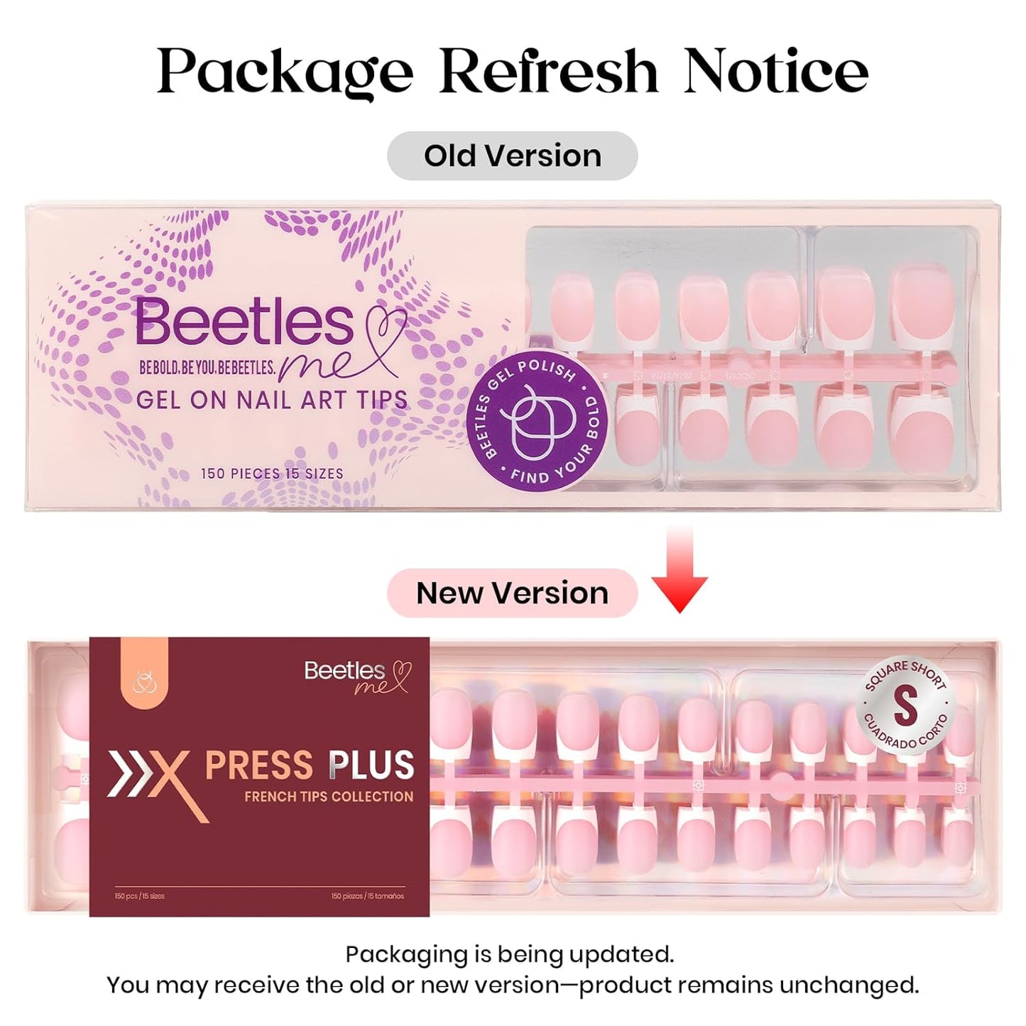Beetles Press On Nail Kit-Short Square French Tip Press On Nails, 150Pcs Pink French Nail Tips with Nail Glue & Remover Builder Top Coat Nail Lamp, All-in-One DIY Fake Nails Gift for Women